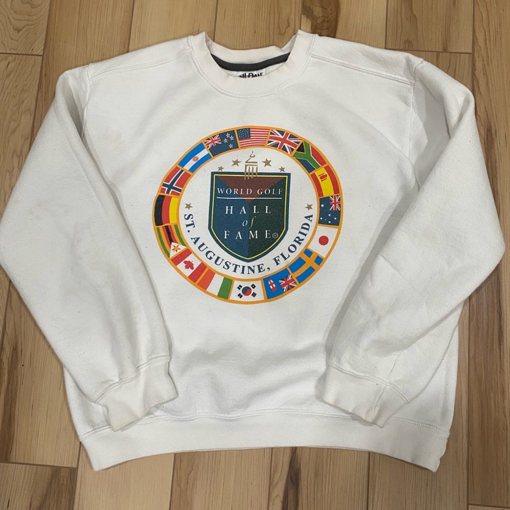 Mens Gildan World Hall of Fame Golf White Crewneck Premium Cotton Medium